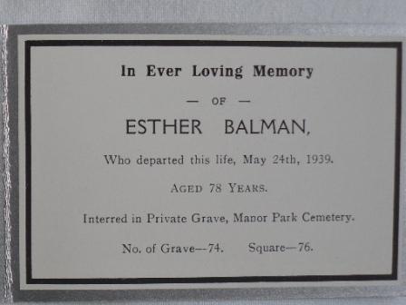 Memorial Card for Esther