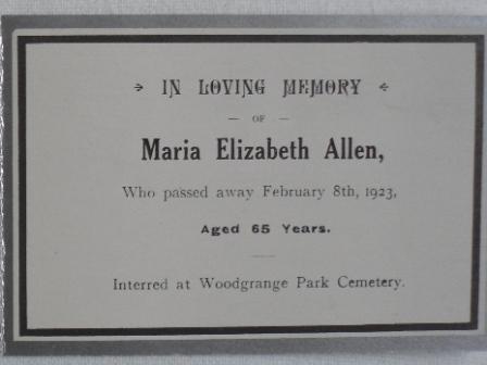 Memorial Card for Maria E