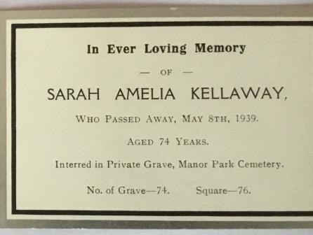 Memorial Card for Sarah A